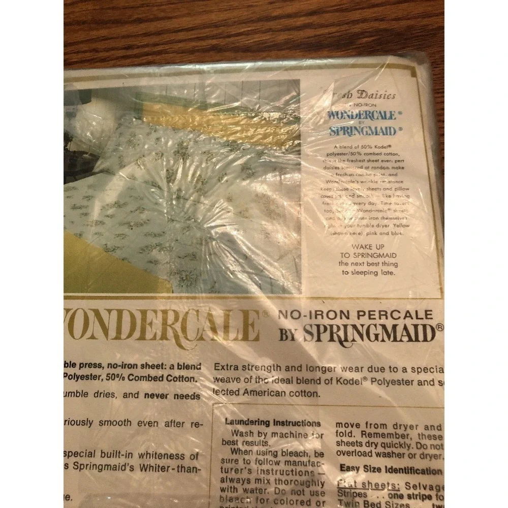 Springmaid Flat Sheet Twin White Blue NIB VTG Wondercale Daisy Floral Percale